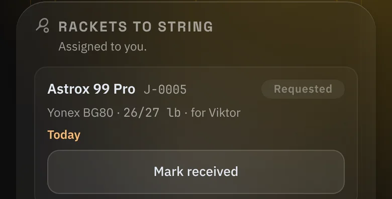 A job assigned to a stringer in BPM, with a Mark received button