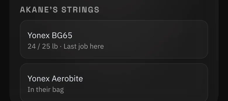 BPM suggesting a player’s strings: the last job here and the string in their bag